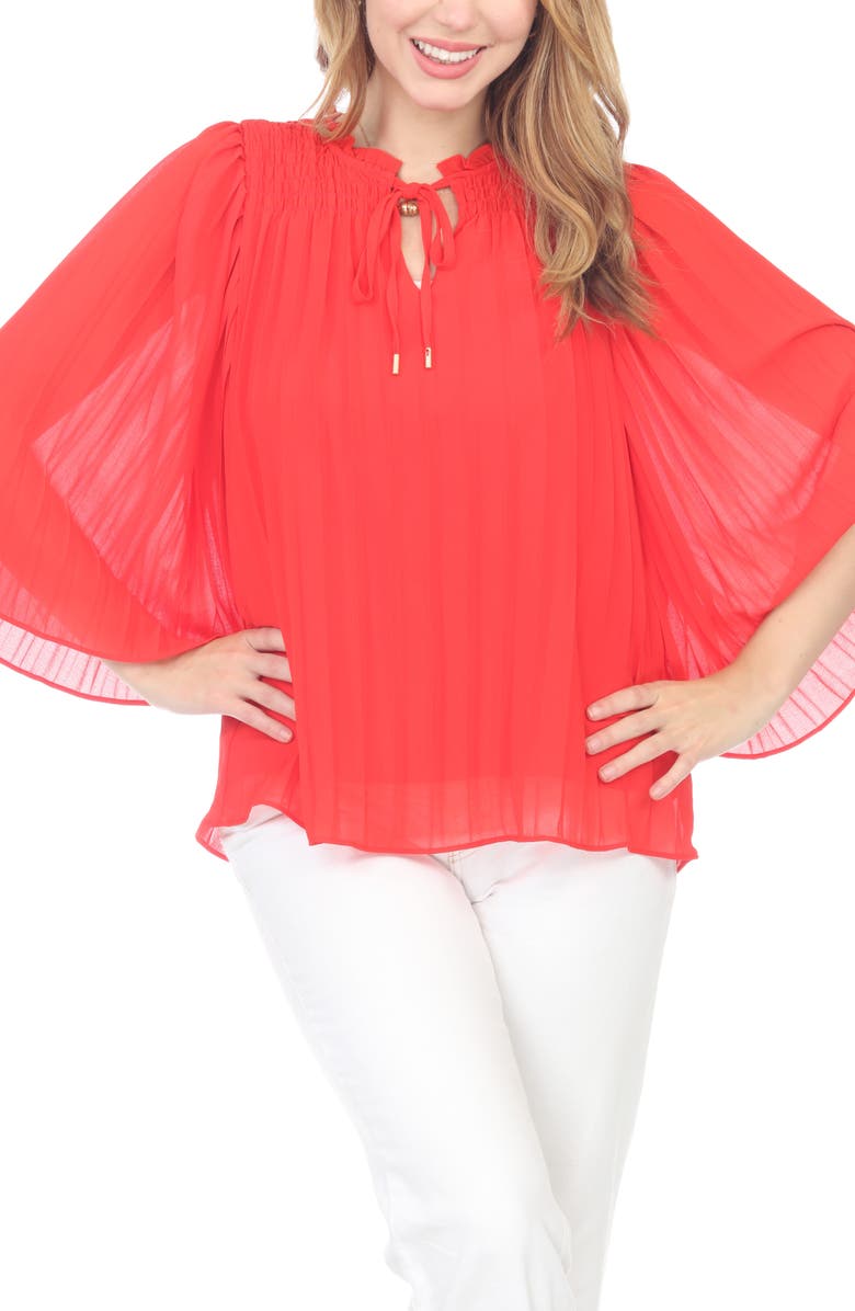 RAIN AND ROSE Pleated Top, Main, color, Poppy Red