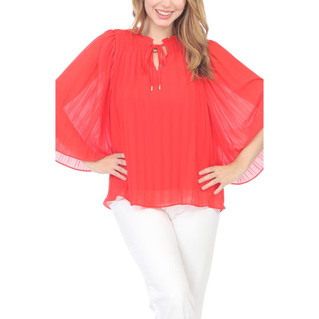 Rain And Rose Pleated Top In Poppy Red