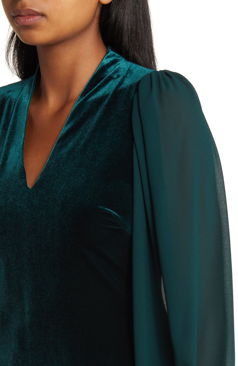 Vince Camuto Balloon Sleeve Velvet Dress, Alternate, color, Hunter