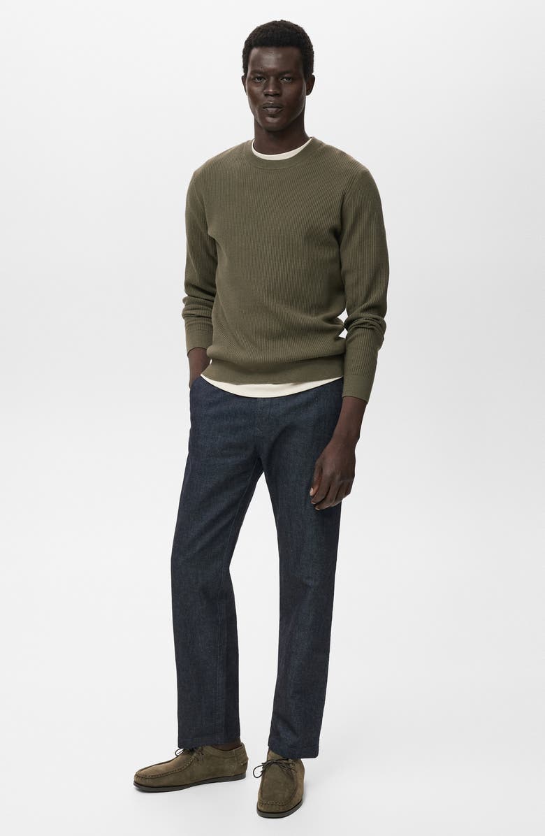 MANGO Regular Fit Crewneck Rib Sweater, Alternate, color, Olive Green