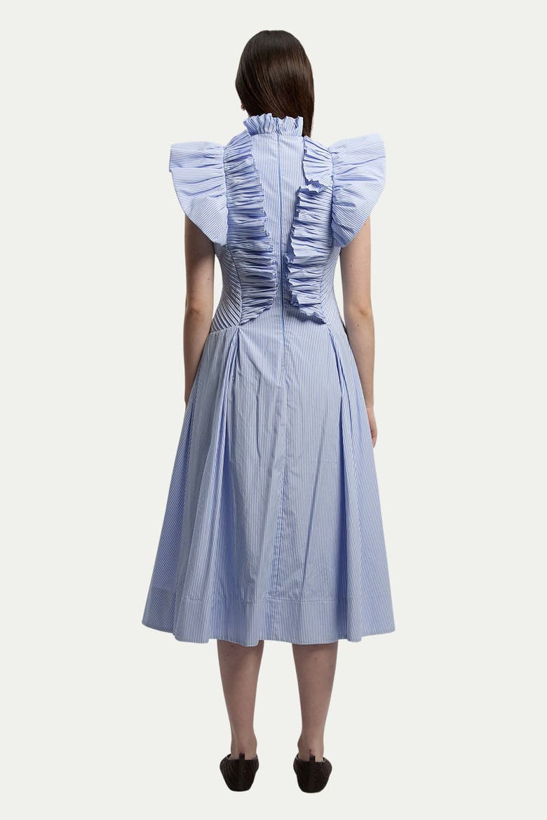 High Neck Pleated Ruffle Midi Dress, Alternate, color, Stripe