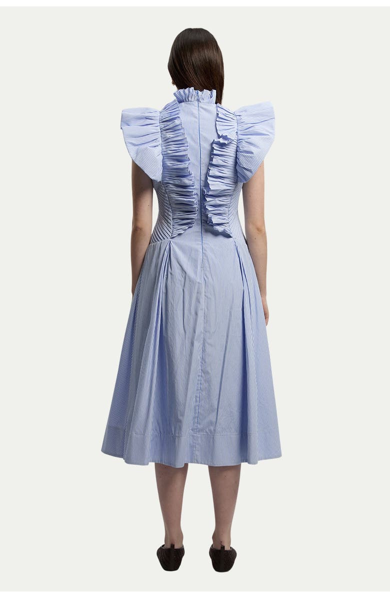 Karen Millen High Neck Pleated Ruffle Midi Dress, Alternate, color, Stripe
