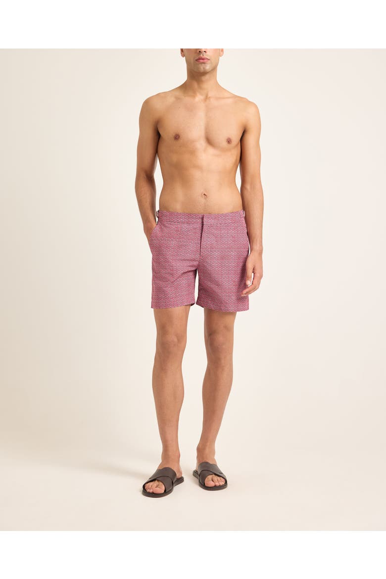 Bulldog Exclusive-Print Mid-Length Swim Shorts, Alternate, color, SUNSET PINK