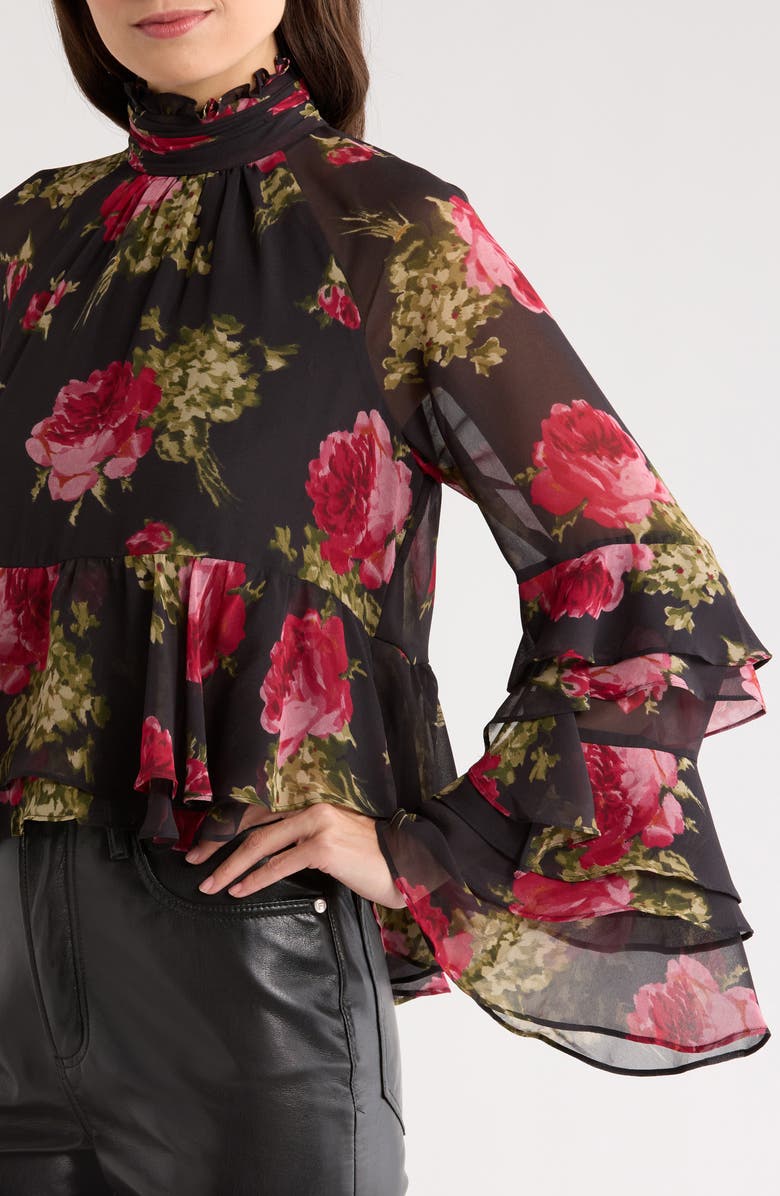 Cinq à Sept Skylah Baroque Roses Ruffle Top, Alternate, color, Obsidian Multi