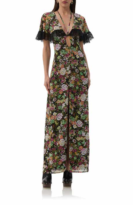 AFRM Jayson Floral Print Lace Maxi Dress