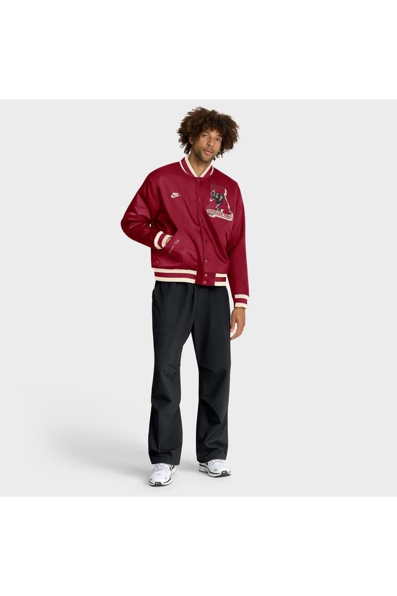 Men's Nike Crimson Alabama Crimson Tide Legacy Full-Snap Bomber Jacket, Alternate, color, Crimson