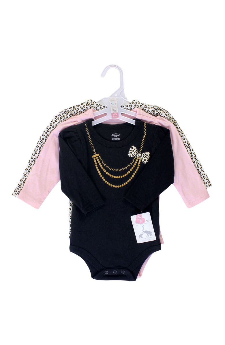 Little Treasure 3Pk Long Sleeve Bodysuits, Alternate, color, Leopard Necklace