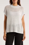 Eileen Fisher Open Stitch Mock Neck Short Sleeve Wool Sweater