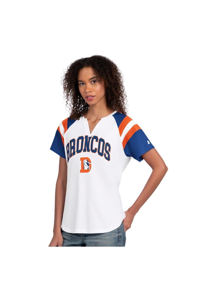 Women's Starter  White Denver Broncos Game On Notch Neck T-Shirt, Main, color, White