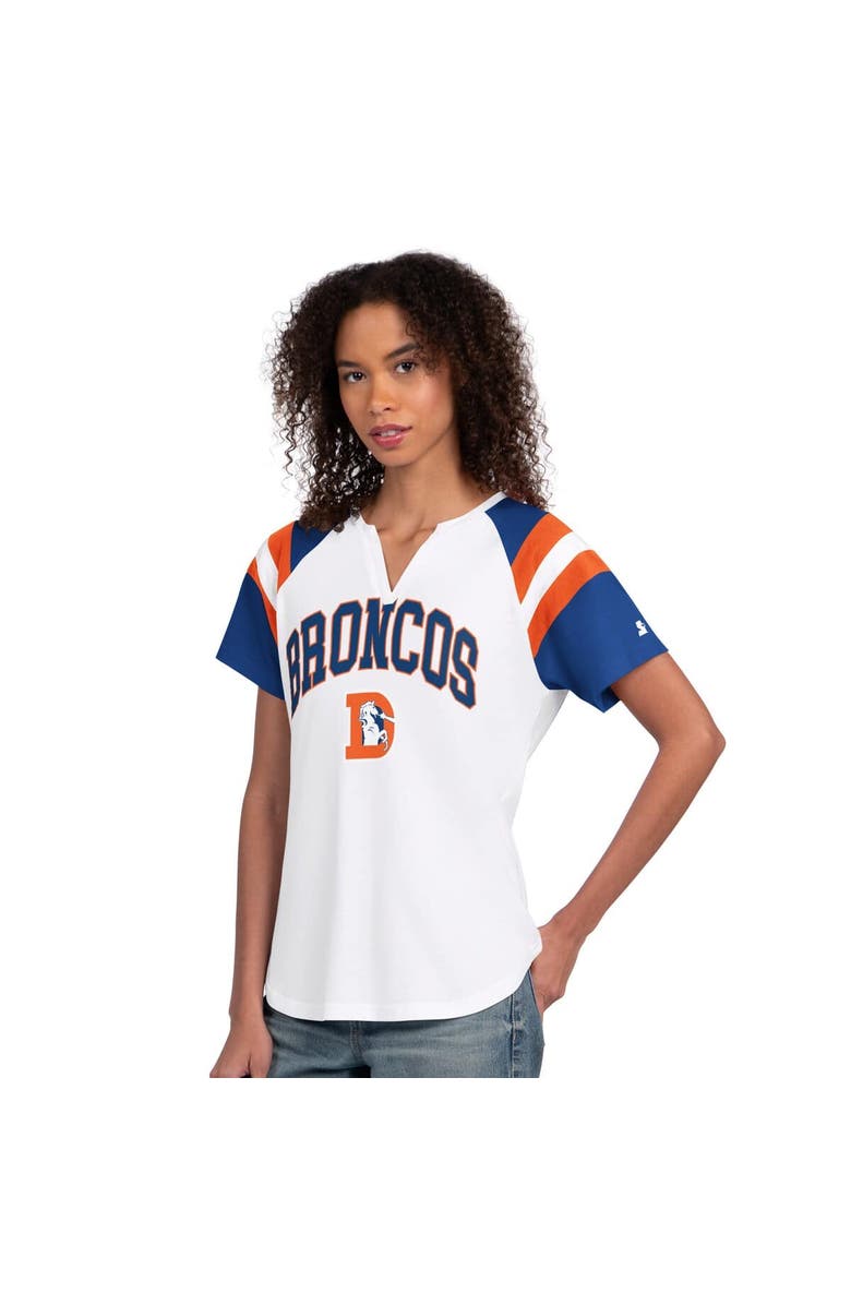 STARTER Women's Starter White Denver Broncos Game On Notch Neck T-Shirt, Main, color, White