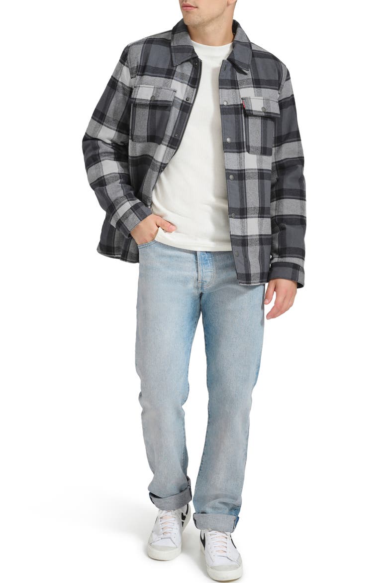 Quilt Lined Cotton Shacket, Alternate, color, GREY/ BLACK/ WHITE MULTI