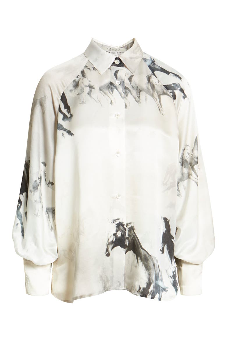 Oana Epoto Horse Print Balloon Sleeve Blouse, Alternate, color, ECRU WHITE