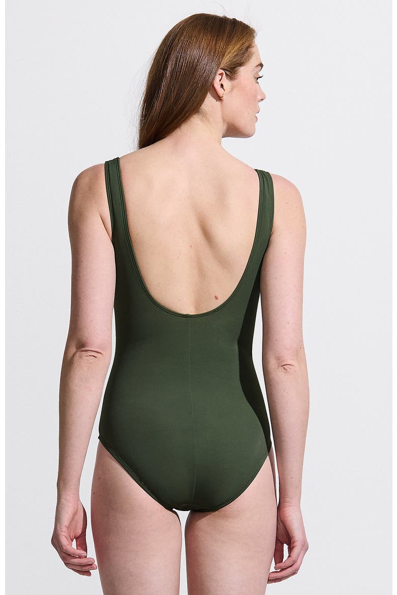 D-Cup Slender Tummy Control Chlorine Resistant V-neck Wrap One Piece Swimsuit, Alternate, color, Rich Olive Green