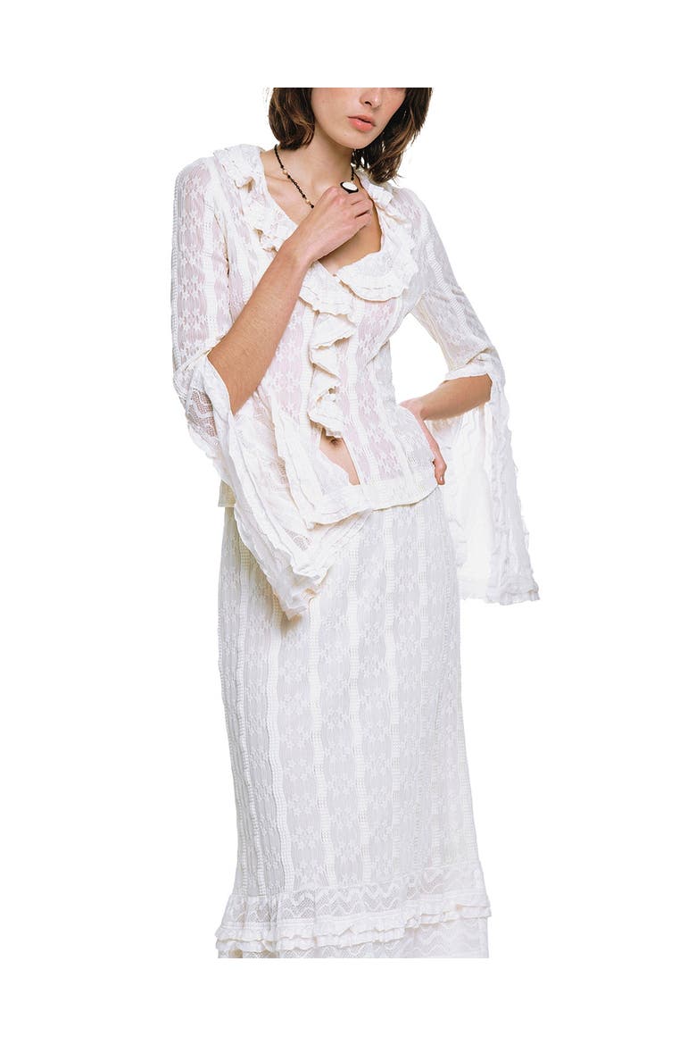 Floral Ruffle Stretch Lace Blouse, Alternate, color, Cream