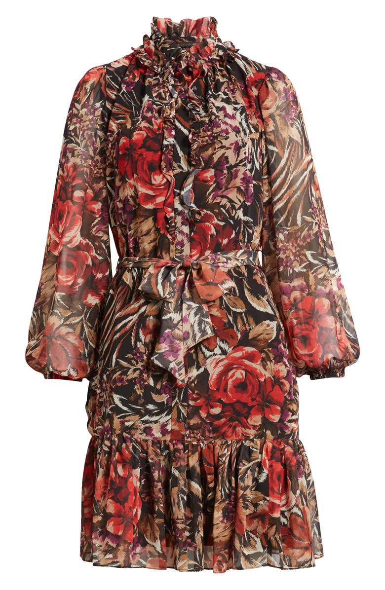 KOBI HALPERIN Sami Floral Ruffle Balloon Sleeve Chiffon Dress, Alternate, color,