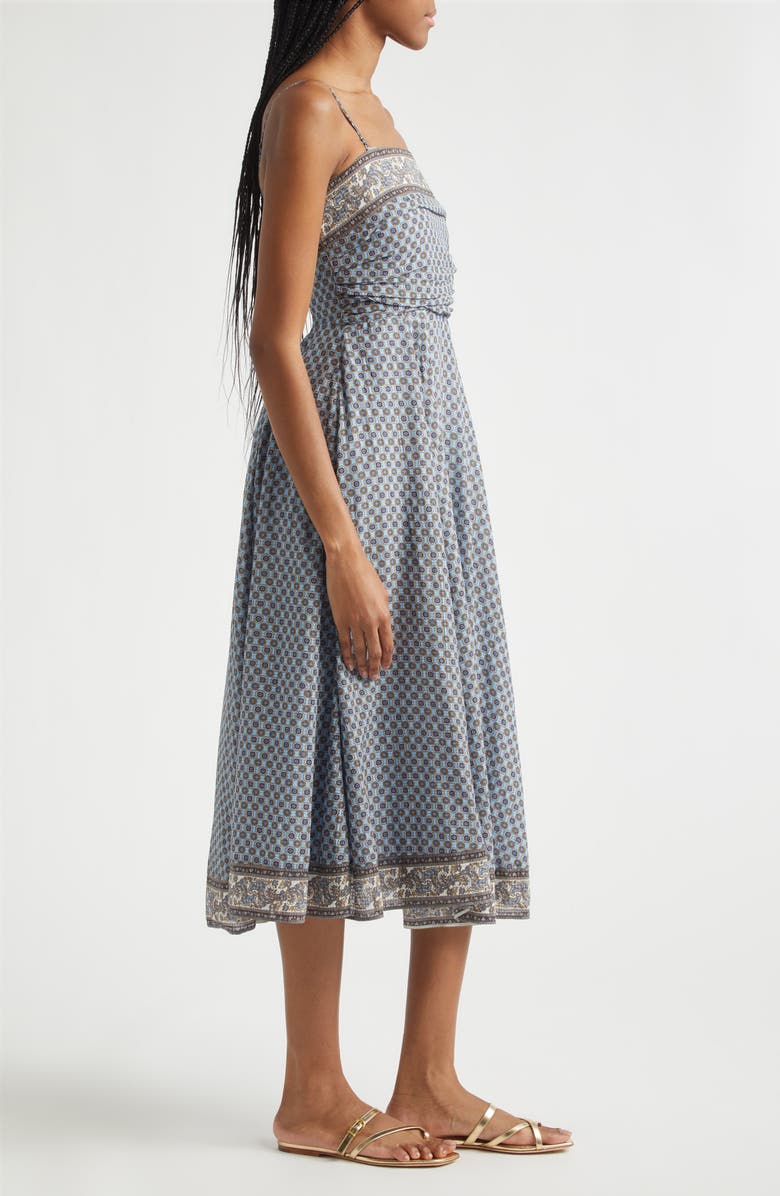 Veronica Beard Lana Ruched Medallion & Paisley Print Midi Dress, Alternate, color, Blue Jay Multi