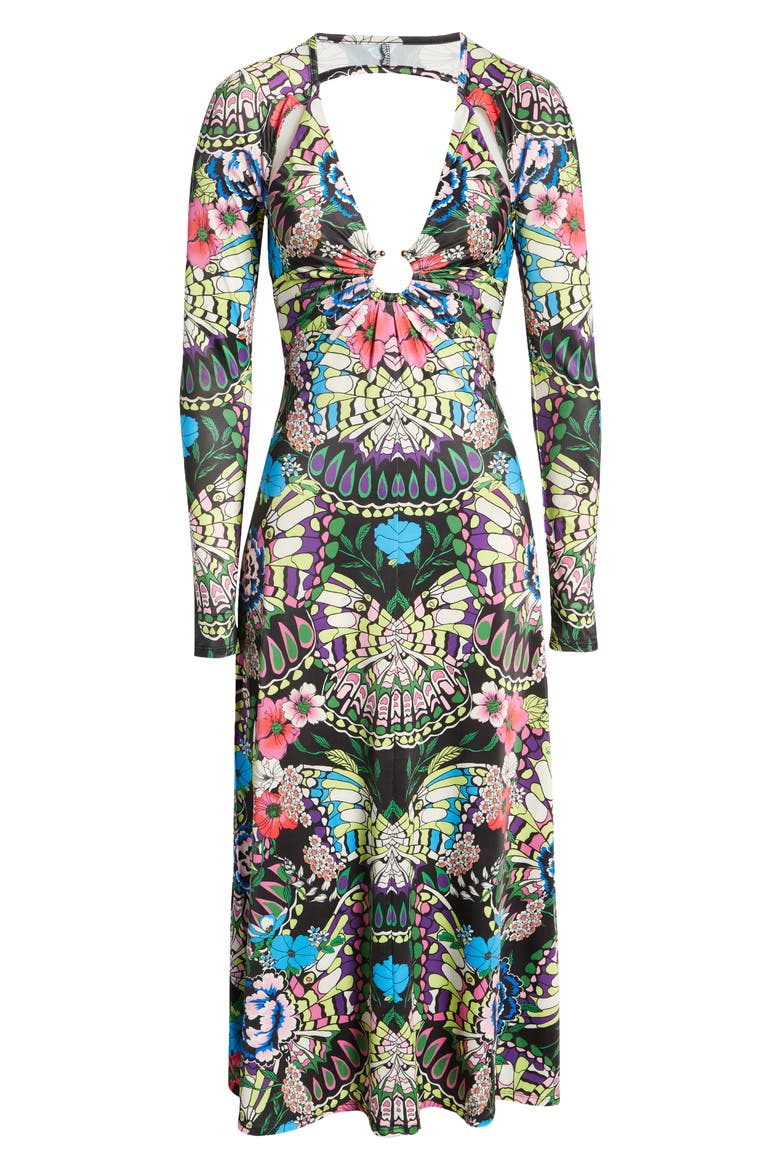 Meena Floral Long Sleeve Plunge Neck Dress, Alternate, color, PLACEMENT BUTTERFLY