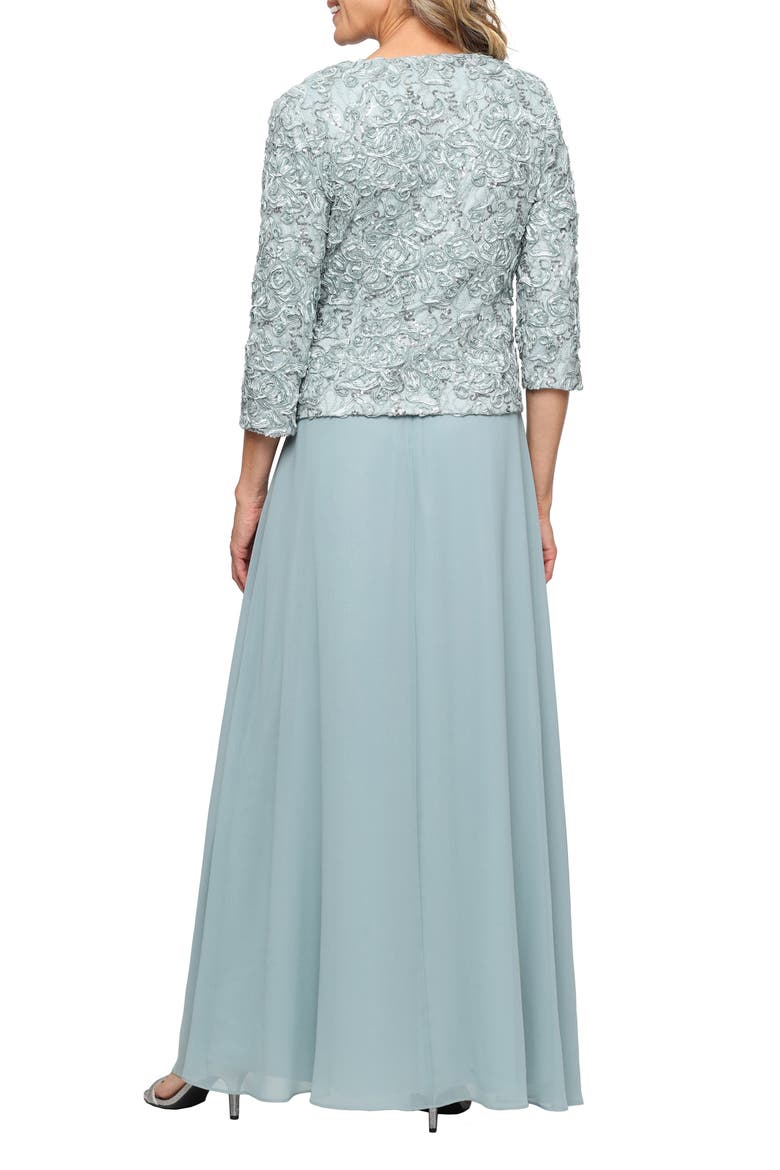 Embellished Empire Waist Gown with Soutache Jacket, Alternate, color, ICE SAGE