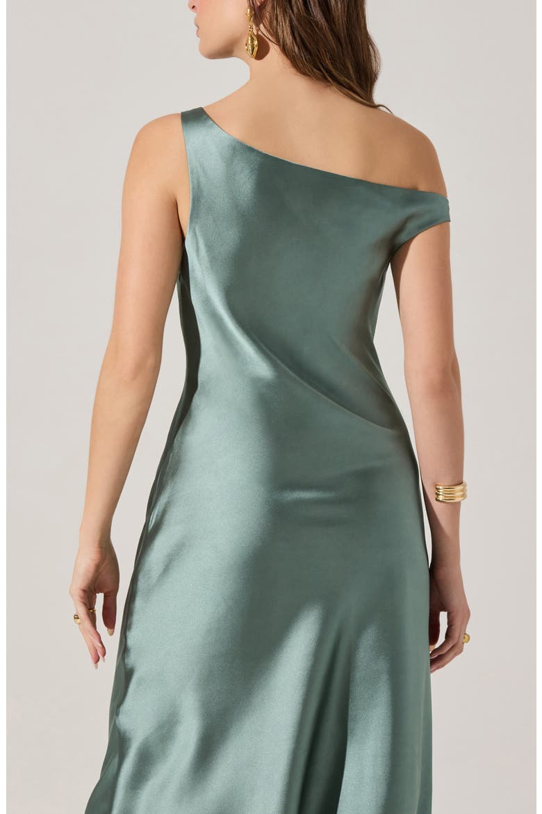 Elain One-Shoulder Satin Dress, Alternate, color, SAGE
