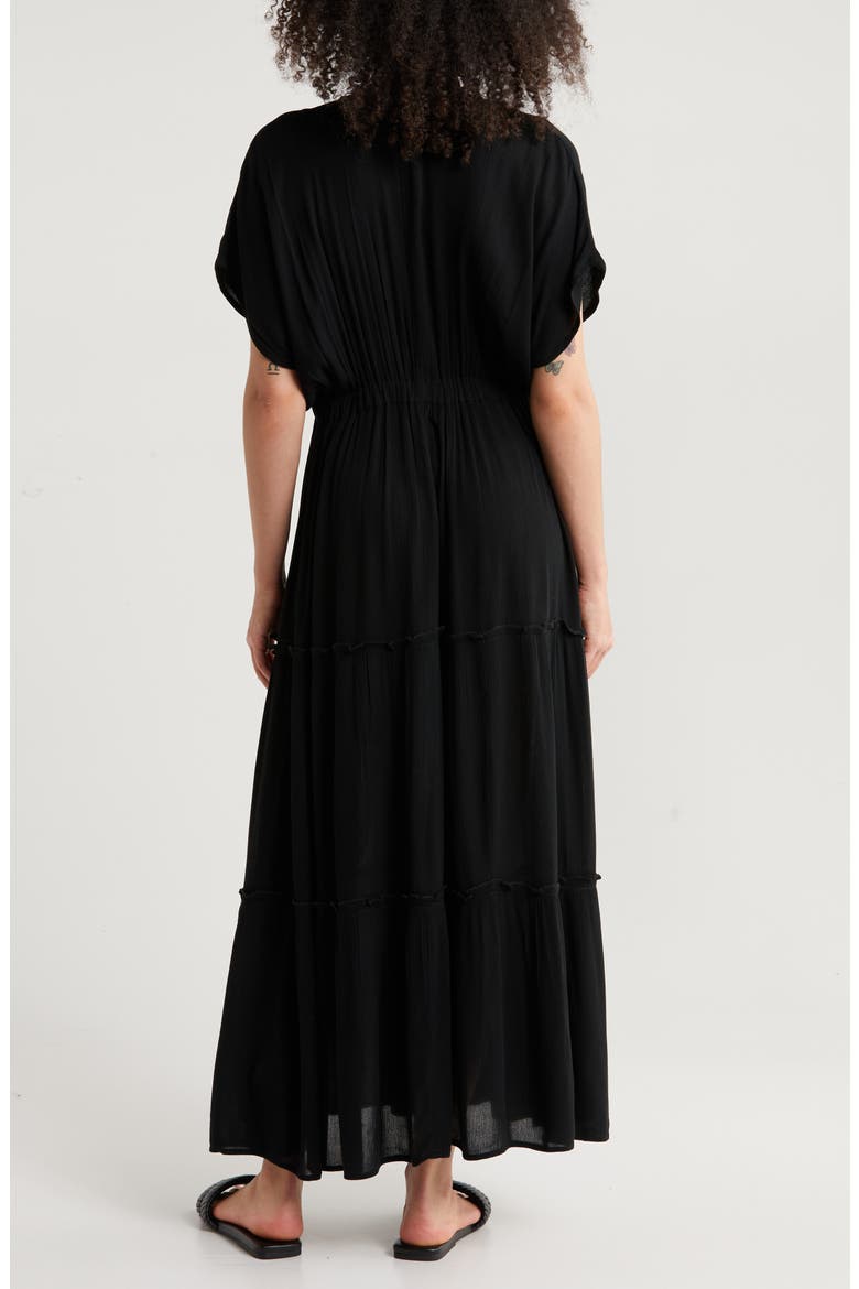 Tiered Ruffle Maxi Cover-Up Dress, Alternate, color, BLACK
