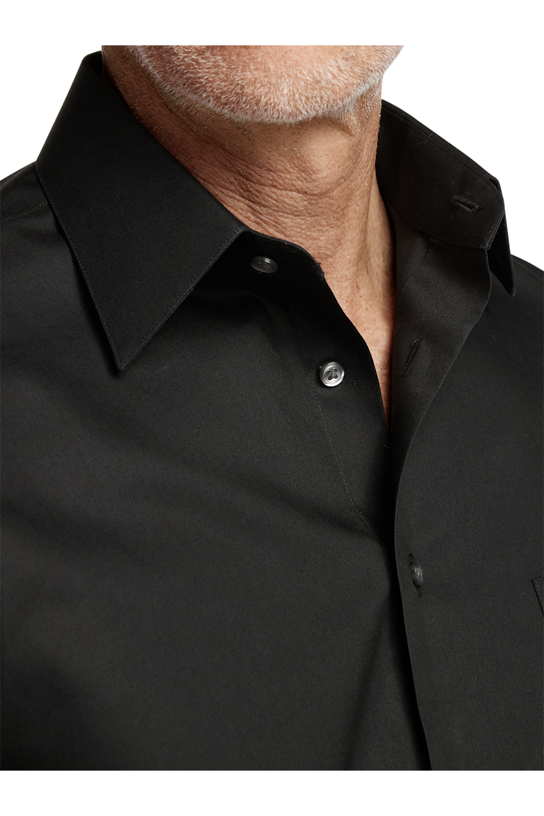 Tailored Fit Non-iron Cotton Pinpoint Solid Point Collar Dress Shirt, Alternate, color, Black