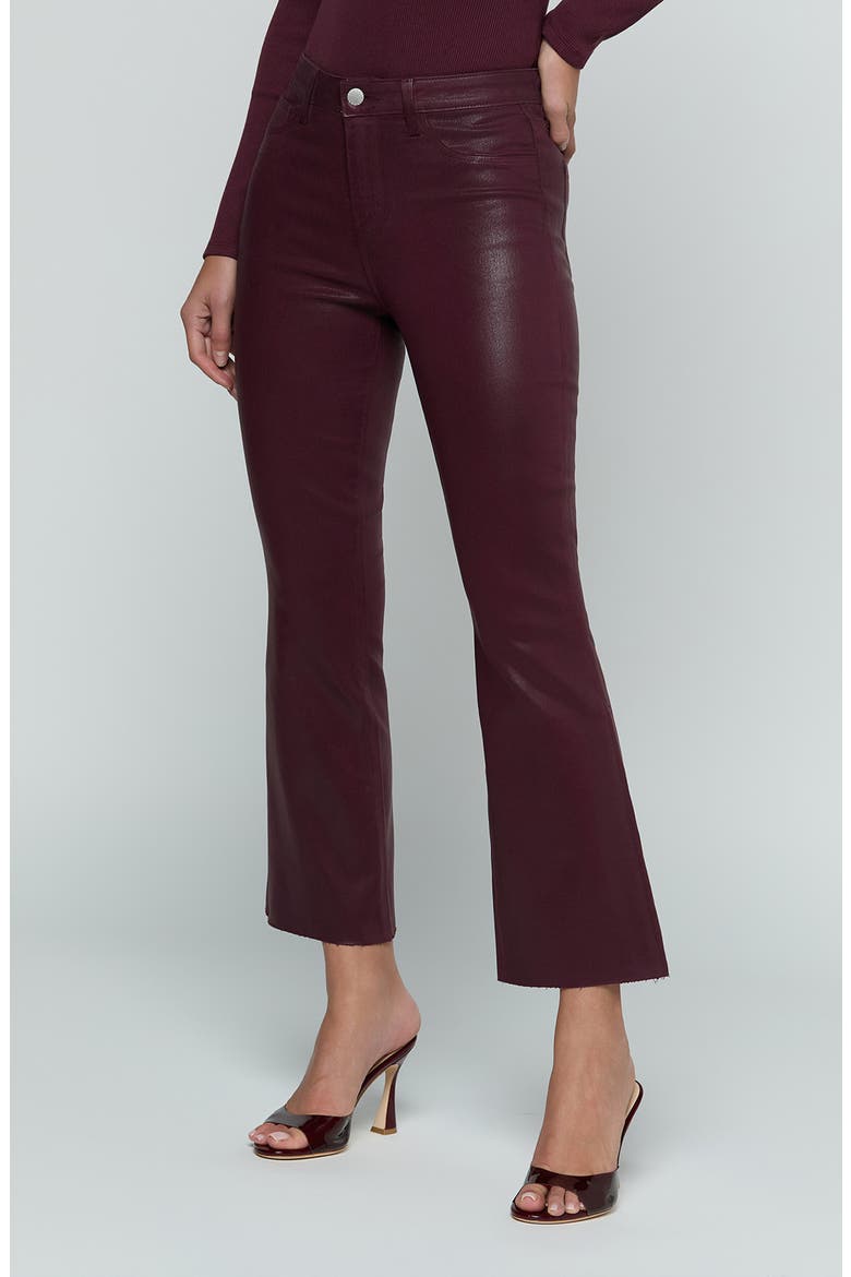 Kendra Coated High Waist Crop Flare Jeans, Alternate, color, DEEP SANGRIA COATED