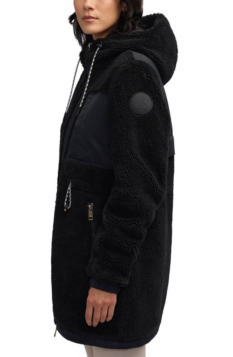 Scotch & Soda Water Repellent Faux Shearling Panel Hooded Jacket, Alternate, color, Black