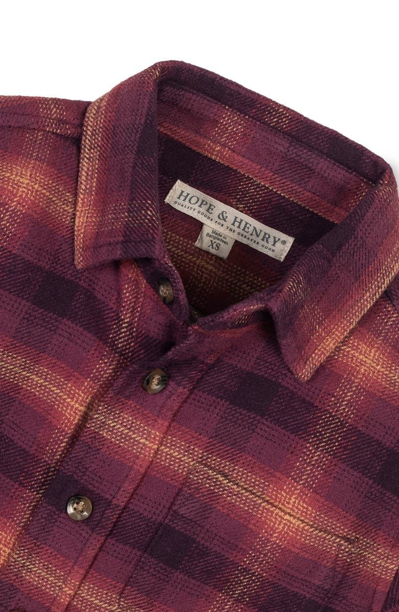 Hope & Henry Kids' Organic Long Sleeve Flannel Button Down Shirt, Alternate, color, Sugar Plum Plaid