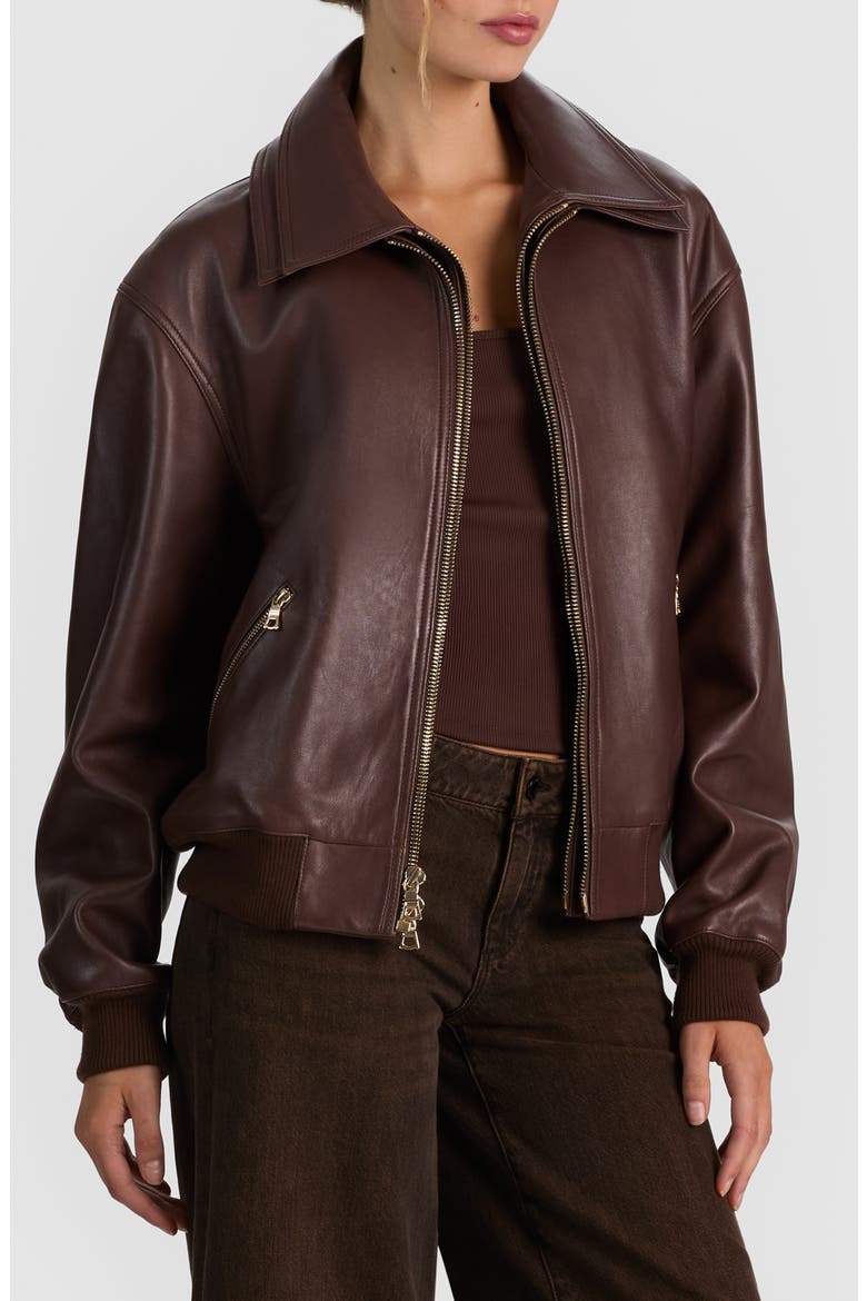Collins Relaxed Leather Bomber Jacket, Alternate, color, DARK CHOCOLATE