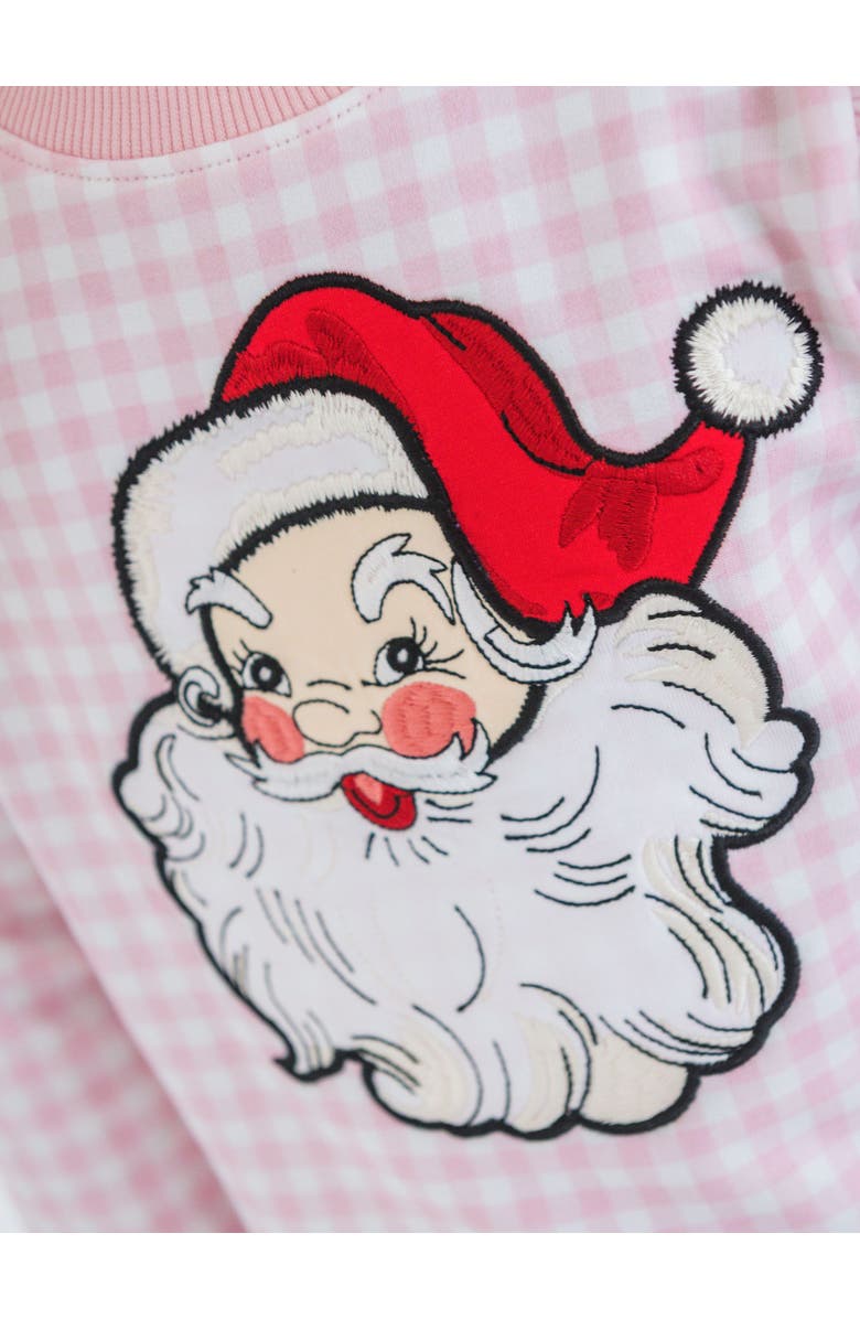 RuffleButts Baby Girls Applique Sweatshirt Bubble Romper, Alternate, color, Dear Santa Pink Gingham