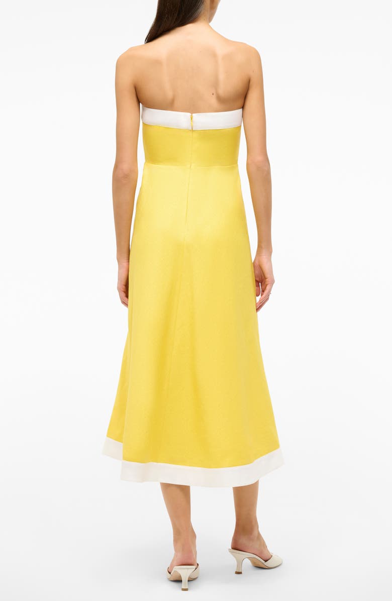 STAUD Contrast Detail Strapless Linen Dress, Alternate, color, 