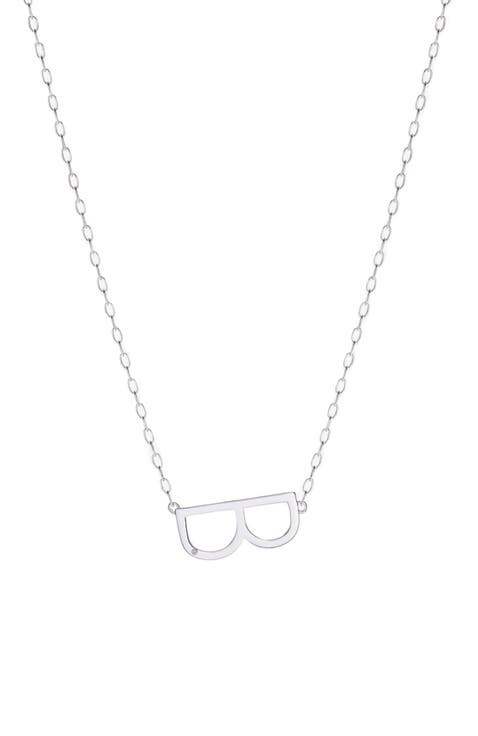 Silver Elongated Initial Pendant Necklace