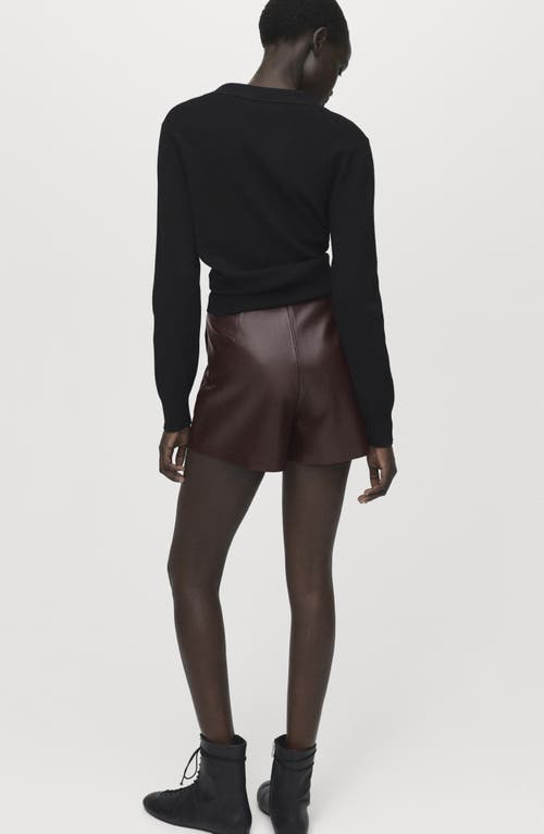 Mango Wrap Faux Leather Skort In Brown