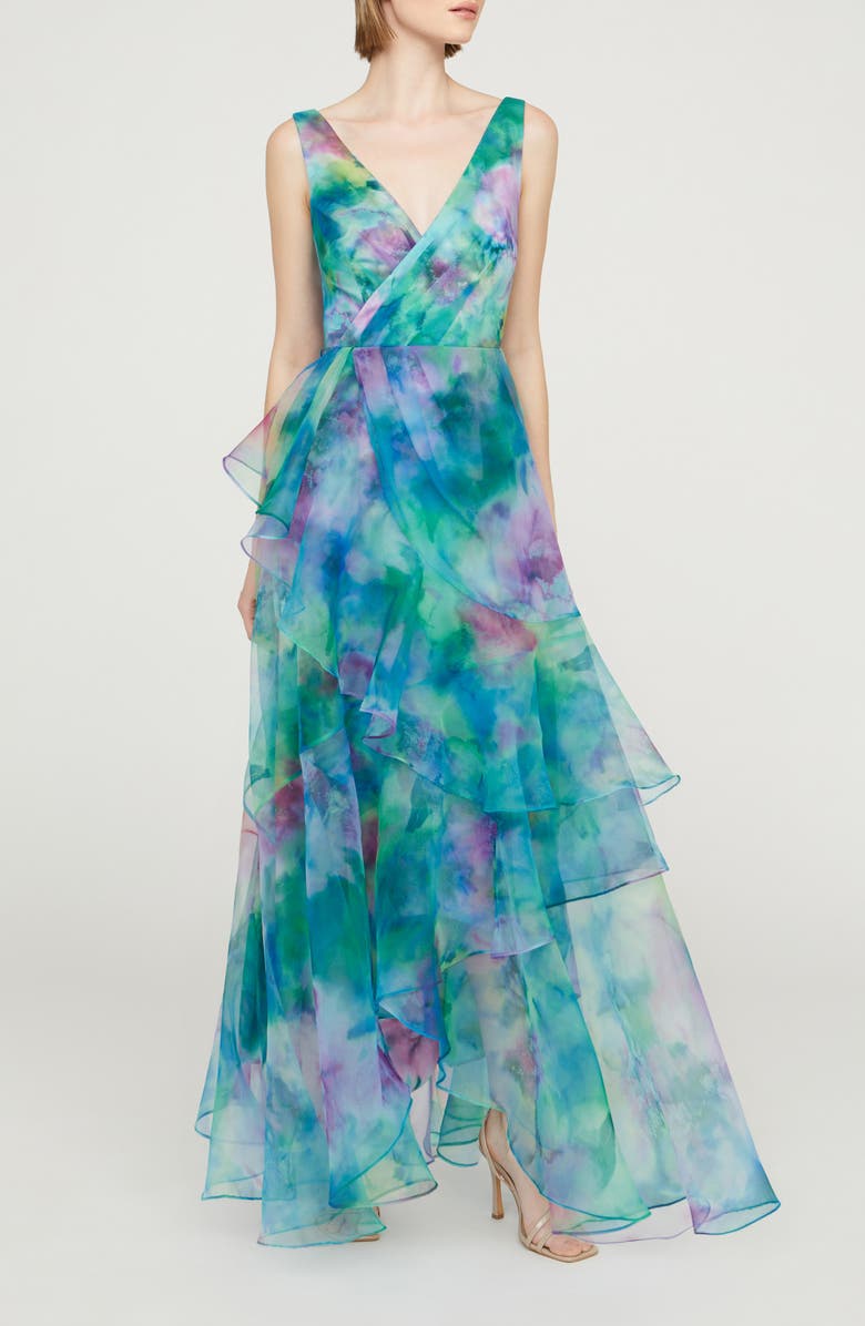 Theia Karen Print Organza Gown, Main, color, 