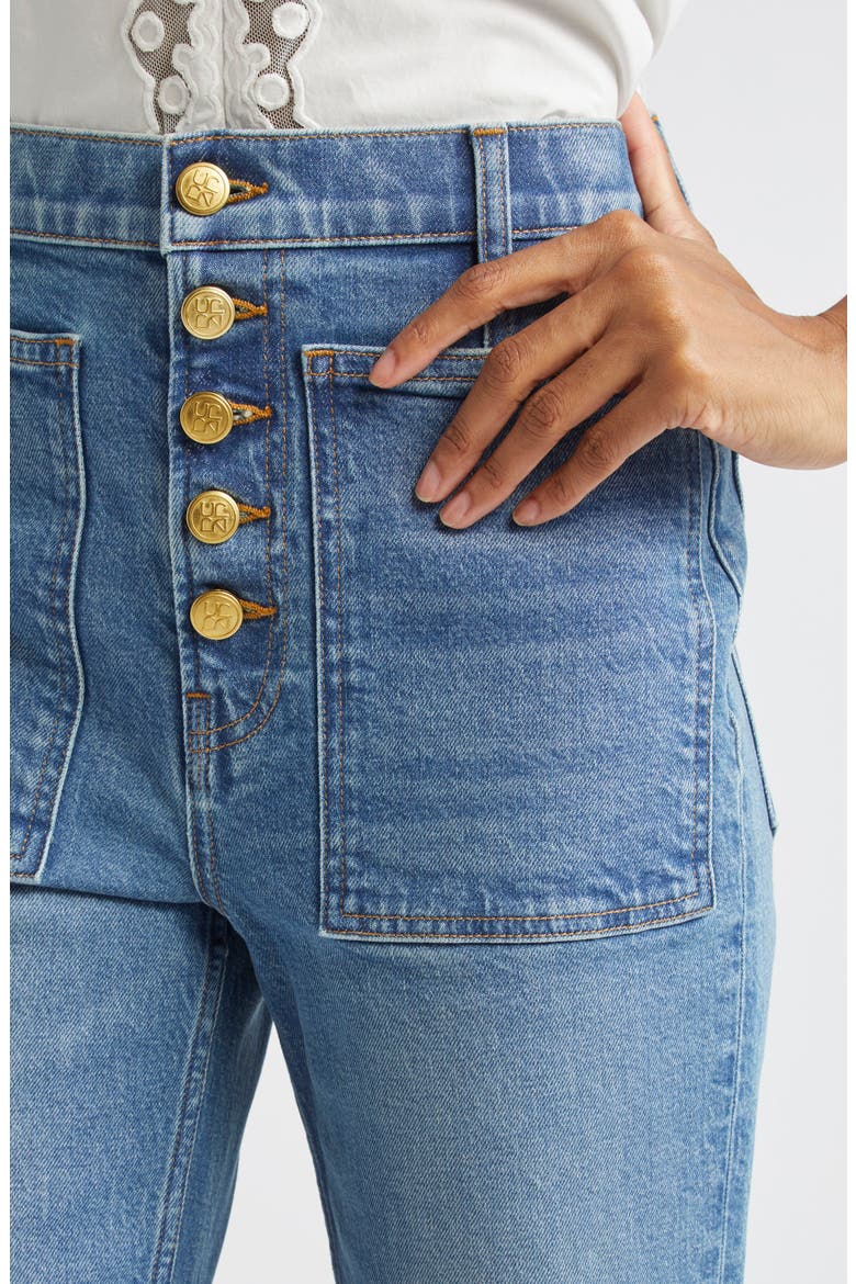 The Lou Button Fly Flare Jeans, Alternate, color, DANUBE MEDIUM INDIGO WASH