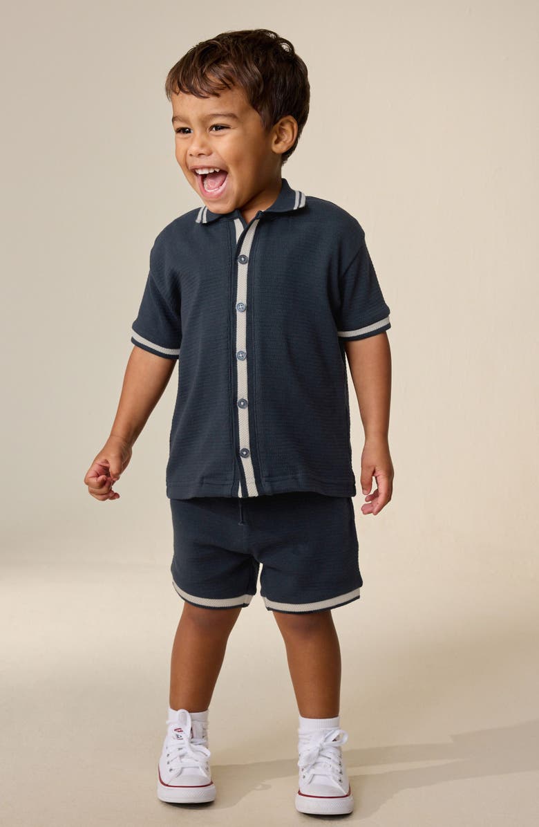 NEXT Kids' Cotton Knit Button-Up Shirt & Shorts Set, Alternate, color, Blue