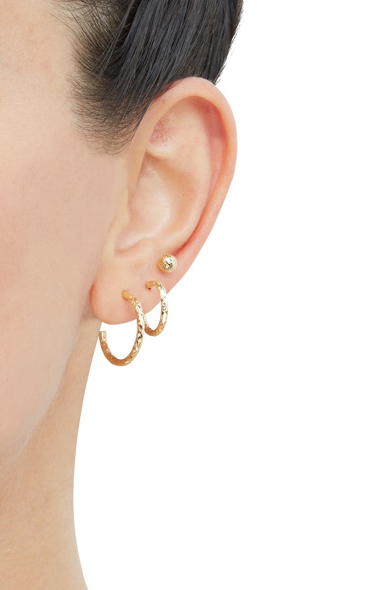 Frankie & Zoe Set of 3 Cut Ball Stud & Hoop Earrings, Alternate, color, Yellow Gold