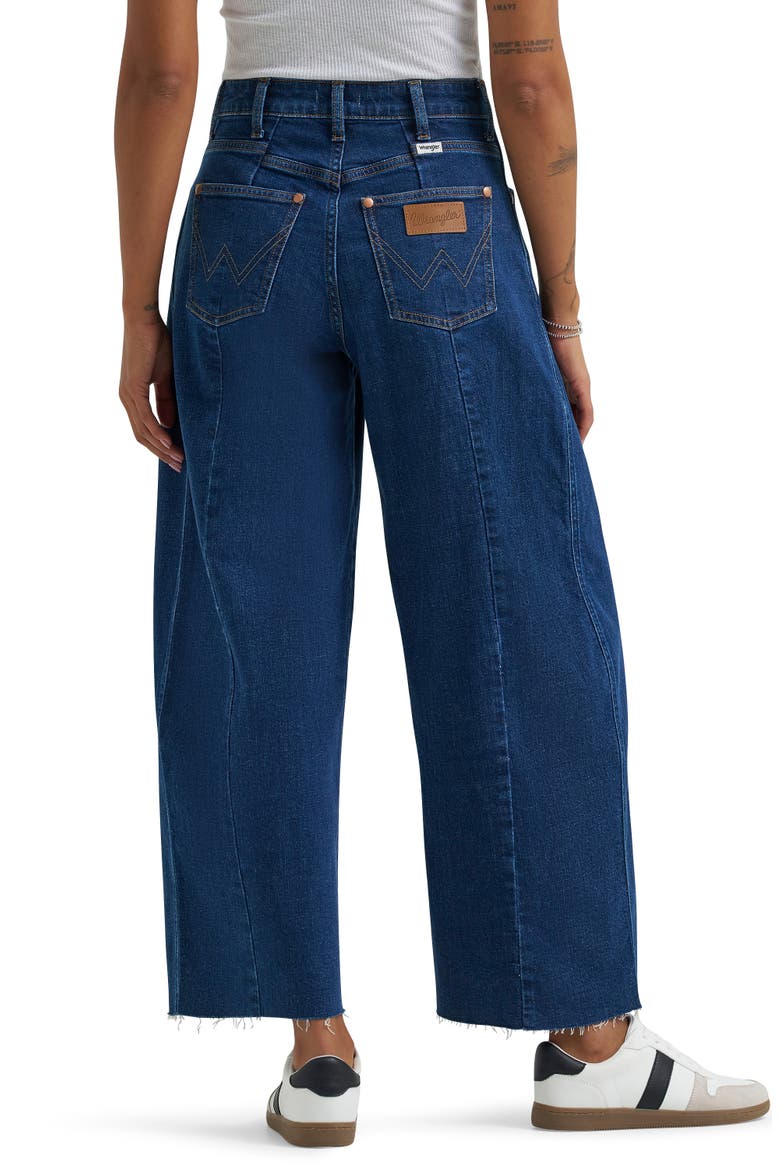 Cowboy Raw Hem Seamed High Waist Ankle Barrel Jeans, Alternate, color, DENIM DELIGHT