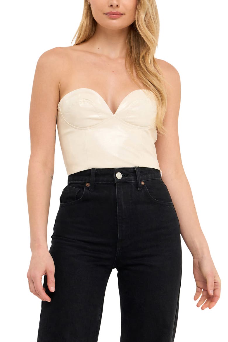Strapless Faux Leather Bustier Crop Top, Alternate, color, WHITE