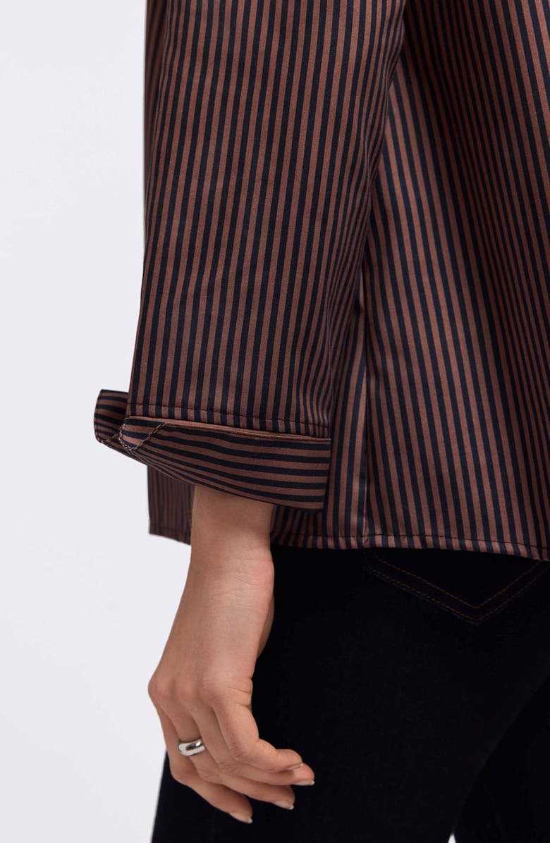 Foxcroft Agnes Floral Stripe Cotton Poplin Popover Top, Alternate, color, Brown Multi