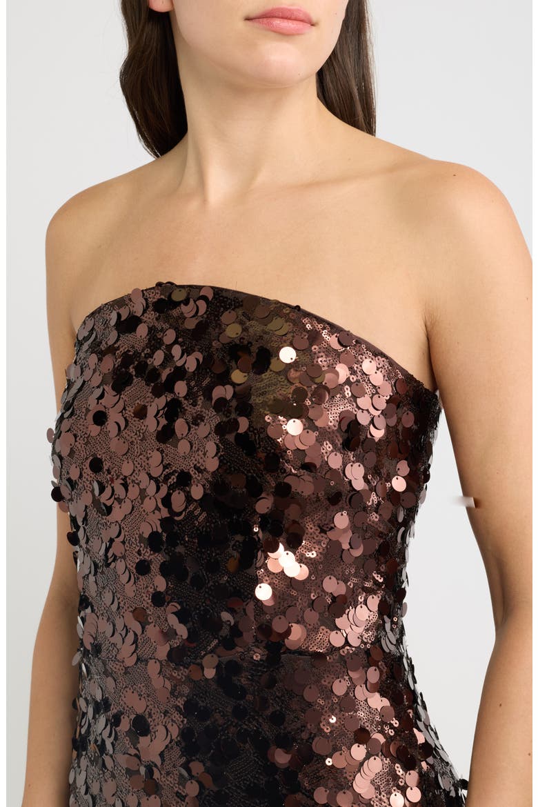 Paillette Strapless Body-Con Cocktail Dress, Alternate, color, CHOCOLATE