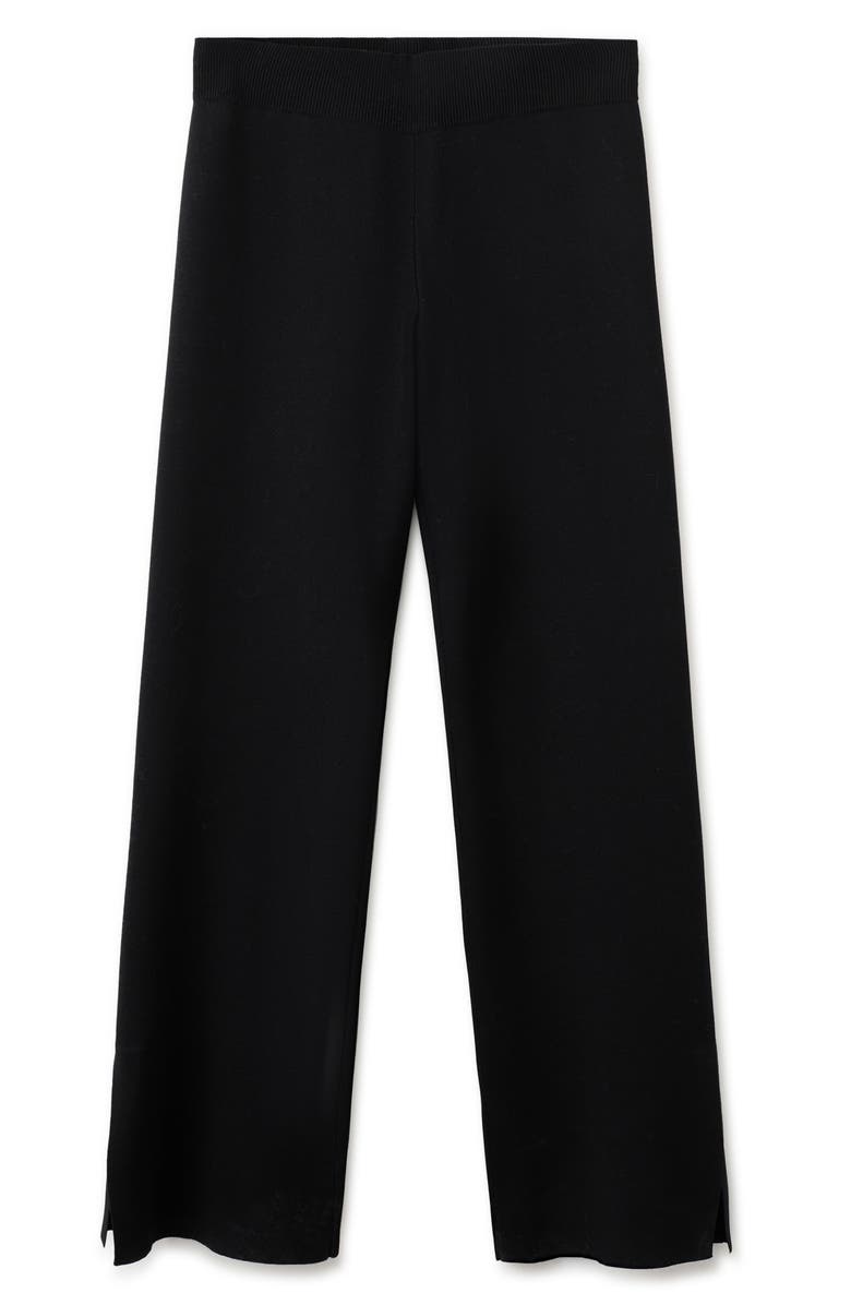 MANGO Side Slit Knit Pants, Alternate, color, Black
