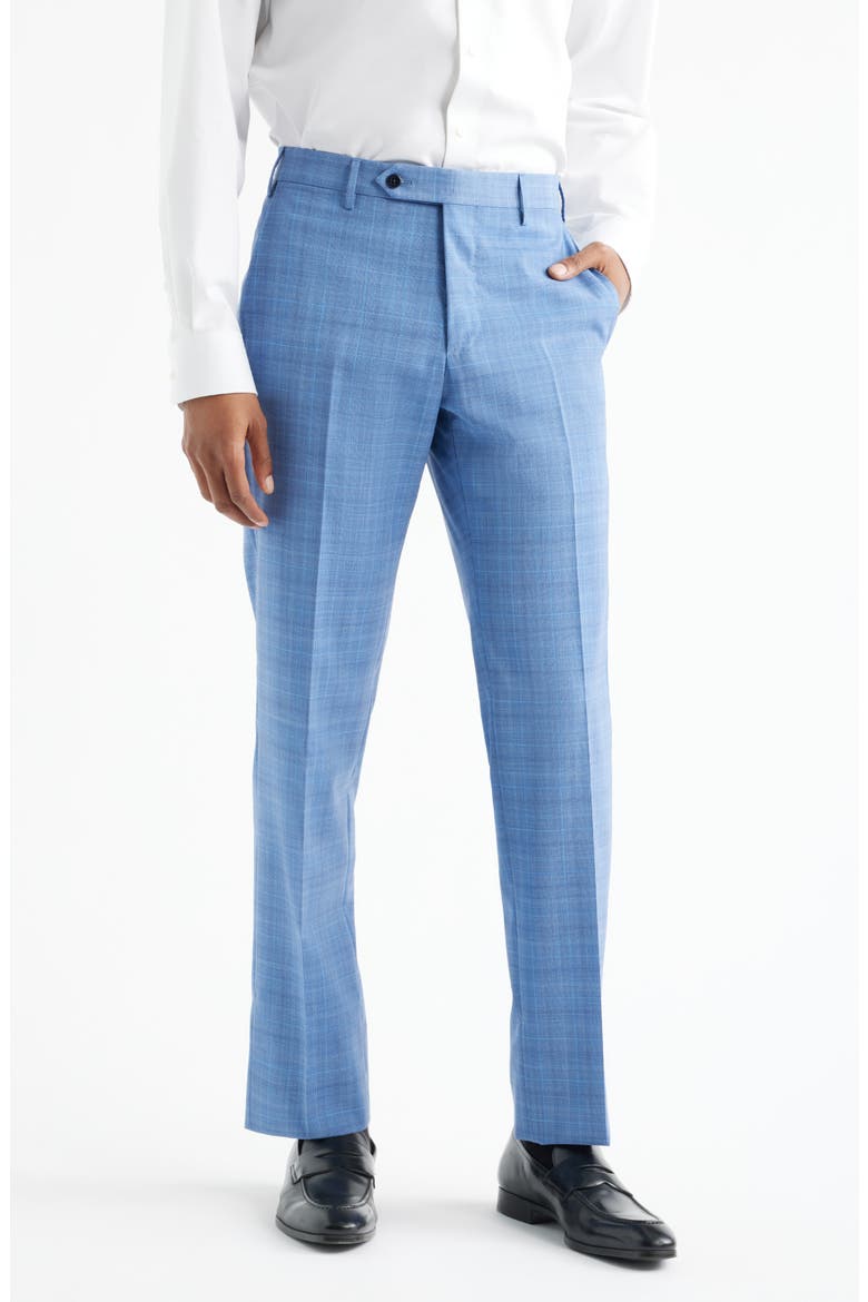 Parker Flat Front Plaid Wool Dress Pants, Main, color, BLUE
