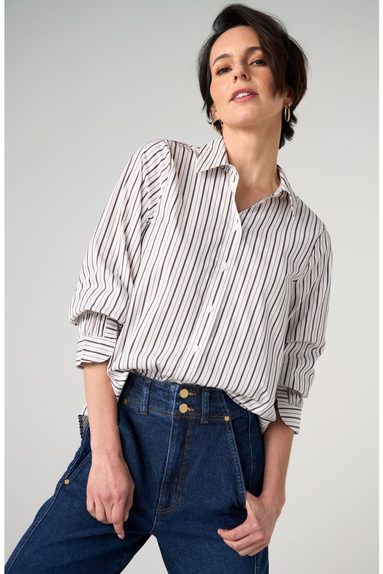 Adjustable Sleeve Shirt, Alternate, color, CREAM W/ DARK ESPRESSO
