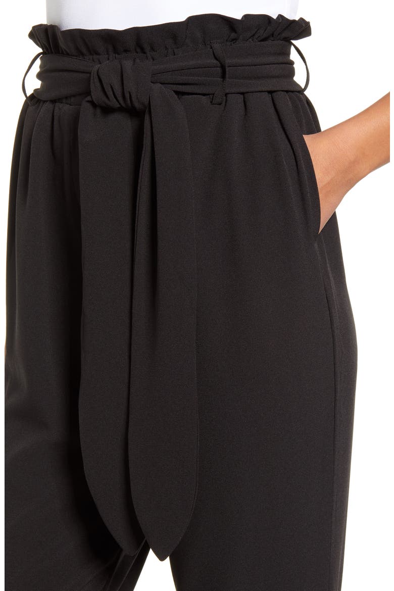 x Influencers Tie Waist Paperbag Pants, Alternate, color, BLACK