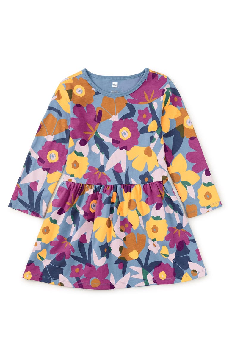 Tea Collection Long Sleeve Skirted Dress, Main, color, Overlapping Floral
