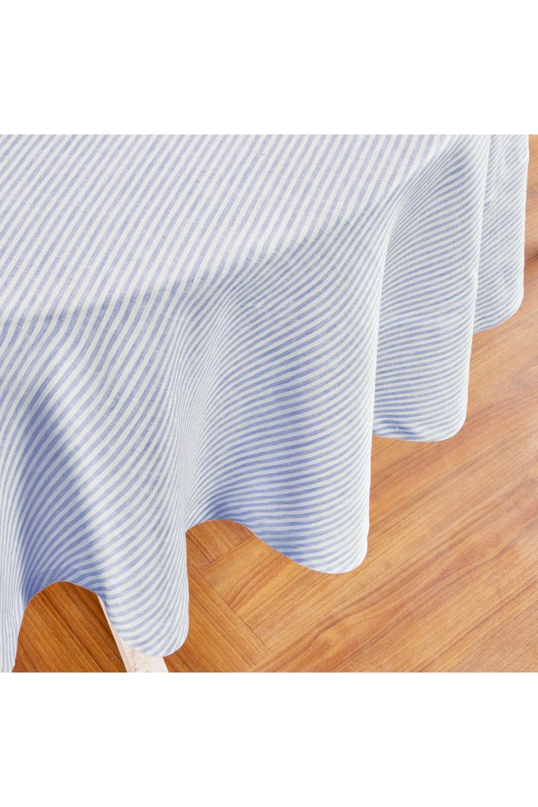 Linen Round Tablecloth - Narrow Stripe, Alternate, color, Cornflower Blue and White