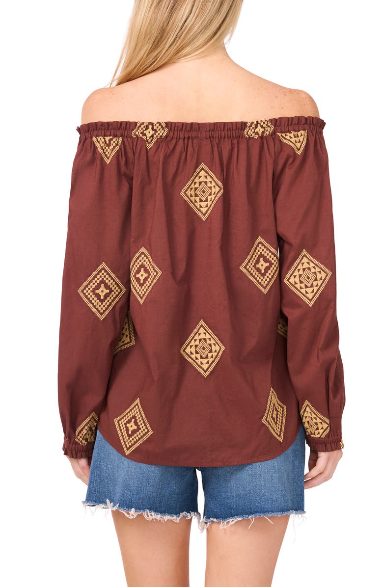 Vince Camuto Button-Up Off the Shoulder Cotton Top, Alternate, color, Mocha