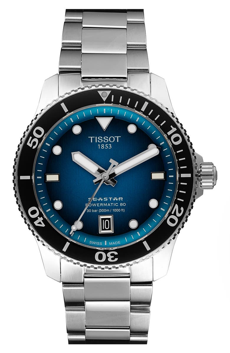 Tissot Tisso Seastar 1000 Powermatic 80 Bracelet Watch, 40mm, Main, color, Turquoise/Silver