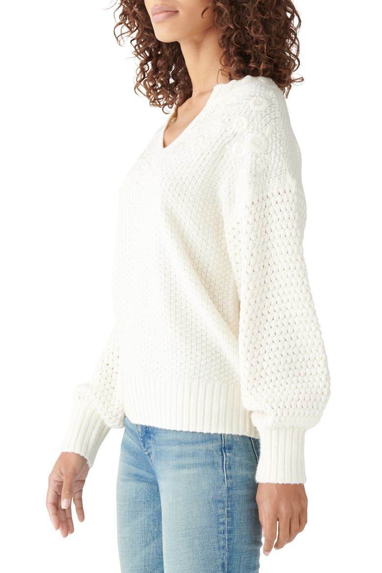 Floral Embroidered Split-Neck Sweater, Alternate, color, SNOW WHITE